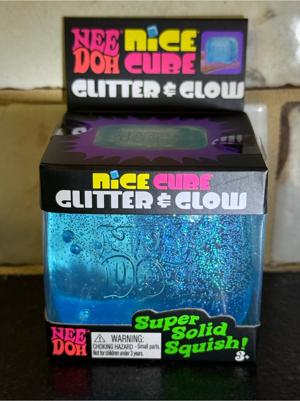 Nee Doh Nice Cube Glitter & Glow Squish Toy - Blue